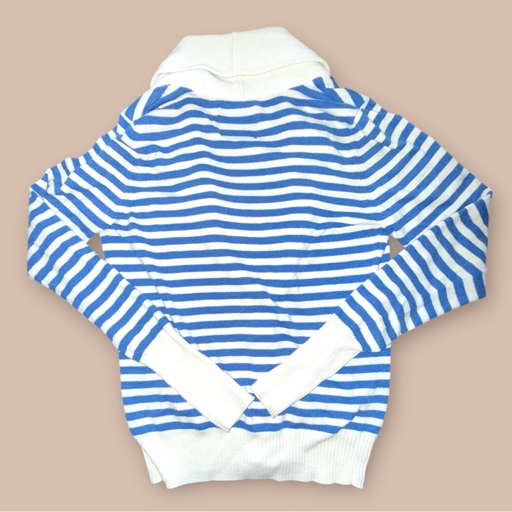 American Eagle Striped Shawl Collar Cardigan Blue White Medium Cozy - Picture 5 of 5
